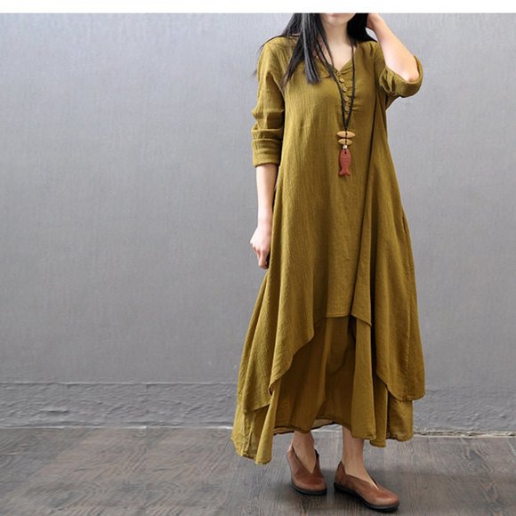 BOHO Waterfall Dress - Plus Size - Double Layered Hem Maxi Relaxed fit - Picture 5 of 12